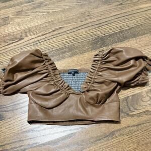 Olivaceous Brown Faux Leather Crop Top Medium